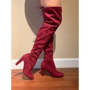 Red high knee boots